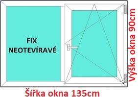 Dvojkrdlov okna FIX+OS SOFT rka 130 a 135cm Dvojkrdlov plastov okno 135x90 cm, FIX+OS, Soft